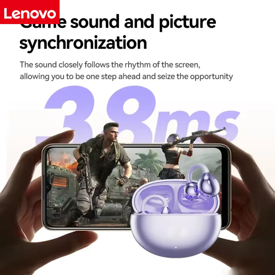 Lenovo Bluetooth Headset Features IPX5 Waterproof and Leak-proof Technology, 9D Stereo Sound, and 24-hour Comfortable Wear. - Image 4